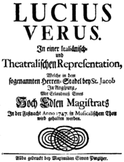 Anonym – Lucius Verus – Titelseite des Librettos – Augsburg 1747