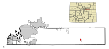 Arapahoe County Colorado Incorporated and Unincorporated areas Deer Trail Highlighted.svg