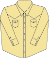 Una camisa occidental típica tiene botones de presión de nácar, dos bolsillos en el pecho y un motivo en forma de V.