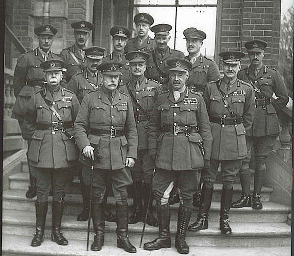 Sir Douglas Haig with his army commanders and their chiefs of staff, November 1918. Front row, left to right: Sir Herbert Plumer, Sir Douglas Haig, Si