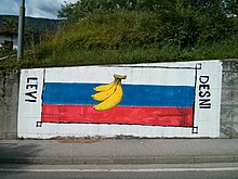 Graffiti implying "banana republic of Slovenia" Banana Republic of Slovenia graffiti.jpg