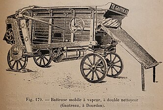 Illustration d'une batteuse mobile à vapeur de 1907.