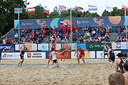 Deutsch: Beachhandball Europameisterschaften 2019 (Beach handball Euro); Tag 6: 7. Juli 2019 – Spiel um Platz Drei, Männer, Ungarn-Russland 2:0 (26:20, 23:22) English: Beach handball Euro; Day 6: 7 July 2019 – Men's Bronze Medal Match – Hungary-Russia 2:0 (26:20, 23:22)