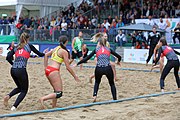 Deutsch: Beachhandball Europameisterschaften 2019 (Beach handball Euro); Tag 5: 6. Juli 2019 – Frauen, Platzierungsspiel für die Ränge 9–12, Deutschland-Polen 2:1 (22:23, 19:16, 7:6) English: Beach handball Euro; Day 5: 6 July 2019 – Placement Match/Cross Match for rank 9–12 Women – Germany-Poland 2:1 (22:23, 19:16, 7:6)