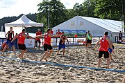 Deutsch: Beachhandball Europameisterschaften 2019 (Beach handball Euro); Tag 1: 2. Juli 2019 – Männer, Vorrunde Gruppe D, Frankreich-Montenegro 2:0 (19:7, 18:9) English: Beach handball Euro; Day 1: 2 July 2019 – Men Preliminary Round Group D – France-Montenegro 2:0 (19:7, 18:9)