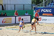 Deutsch: Beachhandball Europameisterschaften 2019 (Beach handball Euro); Tag 2: 3. Juli 2019 – Frauen, Vorrunde Gruppe C, Spanien-Griechenland 2:1 (12:20, 18:16; 8:2) English: Beach handball Euro; Day 2: 3 July 2019 – Women Preliminary Round Group C – Spain-Greece 2:1 (12:20, 18:16; 8:2)