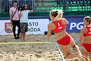 Deutsch: Beachhandball Europameisterschaften 2019 (Beach handball Euro); Tag 4: 5. Juli 2019 – Frauen, Viertelfinale, Kroatien-Ukraine 2:0 (21:20, 21:18) English: Beach handball Euro; Day 4: 5 July 2019 – Quarter Final Women – Croatia-Ukraine 2:0 (21:20, 21:18)