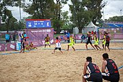 Deutsch: Beachhandball bei den Olympischen Jugendspielen 2018; Tag 5, 10. November 2018; Jungs, Platzierungsrunde - Venezuela-Paraguay 2:0 English: Beach handball at the 2018 Summer Youth Olympics at 11 October 2018 – Boys Consolation Round – Venezuela-Paraguay 2:0