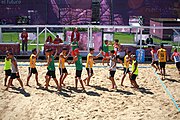 Deutsch: Beachhandball bei den Olympischen Jugendspielen 2018; Tag 4, 10. Oktober 2018; Jungs, Vorrunde, Gruppe B - Portugal-Paraguay 2:0 English: Beach handball at the 2018 Summer Youth Olympics at 10 October 2018 – Boys Preliminary Round Group B – Portugal-Paraguay 2:0