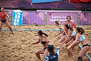 Deutsch: Beachhandball bei den Olympischen Jugendspielen 2018; Tag 6, 12. Oktober 2018; Mädchen, Hauptrundenspiel – Chinese Taipei (Taiwan)-Argentinien 1:2 English: Beach handball at the 2018 Summer Youth Olympics at 12 October 2018 – Girls Main Round – Chinese Taipei (Taiwan)-Argentina 1:2