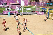 Deutsch: Beachhandball bei den Olympischen Jugendspielen 2018; Tag 3, 9. Oktober 2018; Mädchen, Vorrunde, Gruppe A - Kroatien-Ungarn 0:2 English: Beach handball at the 2018 Summer Youth Olympics at 9 October 2018 – Girls Preliminary Round Group A‎ – Croatia-Hungary 0:2