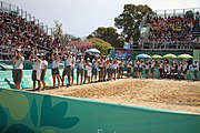 Deutsch: Beachvolleyball bei den Olympischen Jugendspielen 2018; Tag 11, 17. Oktober 2018; Jungen,Finale – Niederlande (Matthew Immers/Yorick de Groot)-Schweden (David Åhman/Jonatan Hellvig) 0:2 (20–22/15–21) English: Beach volleyball at the 2018 Summer Youth Olympics at 17 October 2018 – Final – Netherlands (Matthew Immers/Yorick de Groot)-Sweden (David Åhman/Jonatan Hellvig) 0:2 (20–22/15–21)