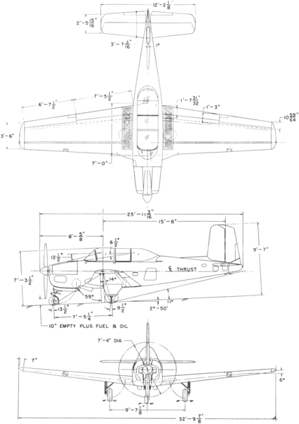 File:Beechcraft T-34 Mentor 3-view line drawing.png