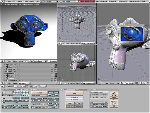 A Blender 2.45 screenshot displaying the 3D test model Suzanne