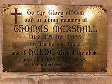Brass plaque beneath the memorial stained glass windows in St Thomas', North Sydney Brass plaque beneath the memorial stained glass windows in St Thomas', North Sydney.jpg