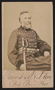 Brigadier General James A. Ekin of 12th Pennsylvania Infantry Regiment. From the Liljenquist Family Collection of Civil War Photographs, Prints and Photographs Division, Library of Congress Brigadier General James Adams Ekin of 12th Pennsylvania Infantry Regiment, in Honor Guard uniform with sword) - S.M. Fassett's New Gallery, 114 & 116 South Clark St., Chicago LCCN2017659627.jpg