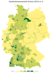 Bündnis 90/Die Grünen 2,5 – 7 % > 7 – 10 % > 10 – 13 % > 13 – 16 % > 16 – 20,8 %