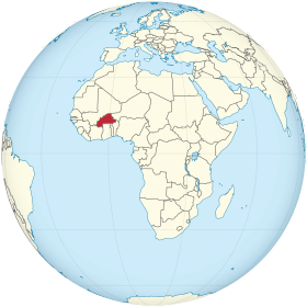 Burkina Faso on the globe (Africa centered).svg