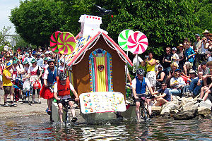 Candy Haus won the 2010 East Coast Championship; here it enters the Baltimore Harbor at Canton. CandyHaus2010KineticSculpture.jpg