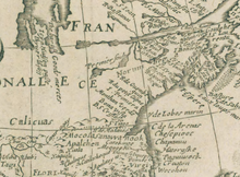 Detail of a French map of 1671. The Alleghenies are in the lower center portion.