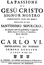 Charles Sodi - La passione - titlepage of the libretto - Montefiascone 1733