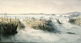 The Chaudière Falls and Chaudière Island in 1838 before damming.