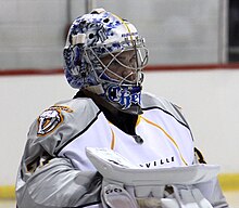 Pickard playing for the Nashville Predators in a rookie game vs. the Florida Panthers Chetpickard.jpg