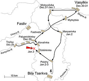 Mapa pohybů rebelů se zdá být chaotickým vzorem osmičky.  Jak je dále vysvětleno v textu, rebelové se snažili zvýšit svoji sílu absorbováním blízkých vojenských jednotek.  Vláda zmařila tyto pokusy jeden po druhém a donutila rebely sledovat různé cíle.