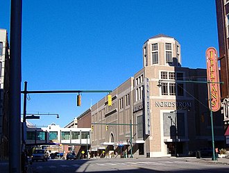 The south side of Circle Centre, by the now closed Nordstrom (2006). Circle Centre Nordstrom.jpg