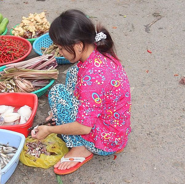 File:Cleaning fish by market woman Vietnam.jpg