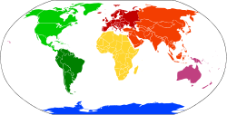 7 частей света Земли[195]:      Северная Америка,      Южная Америка,      Антарктида,      Африка,      Европа,      Азия,      Австралия[196] 