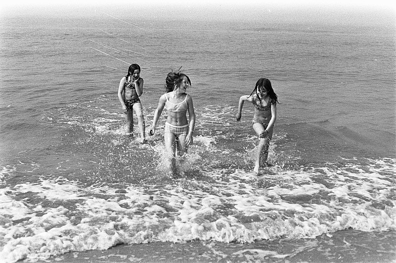 File:Drukte op strand van Zandvoort, eerste baders, Bestanddeelnr 925-4677.jpg