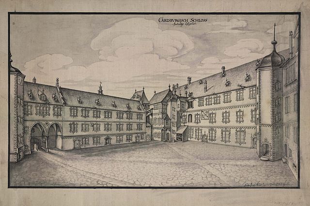 The Durlach palace, Karlsburg Castle, in 1652