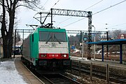 E186.126 (Traxx F140MS) na stacji PKP w Zwardoniu. Prowadził pociąg Kolei Śląskich KŚ99013/KŚ99020 Rachowiec