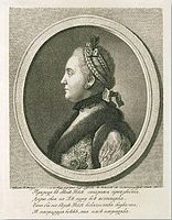 Engraved profile portrait of Catherine II by Evgraf Chemesov after Rotari (1762)