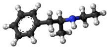 Kugle-og-stick-model af etilamfetaminmolekyle