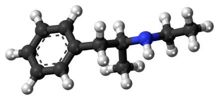 Ball-and-stick model of etilamfetamine molecule