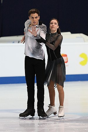 Evgeniia Lopareva and Geoffrey Brissaud at the 2019 Junior World Championships - FD.jpg