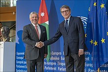 Jordanian King Abdullah II with President of the European Parliament David Sassoli in 2020 Formal sitting Address by His Majesty King Abdullah II, King of the Hashemite Kingdom of Jordan (49389174186).jpg