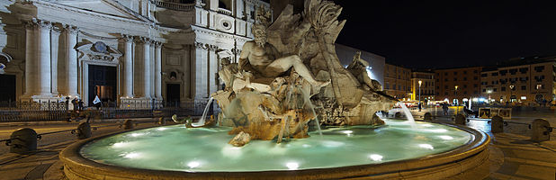 Fountain of the Four Rivers (Fontana dei Quattro Fiumi), Piazza Navona, Rome, Italy.