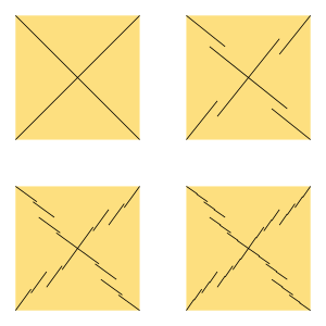 The first four stages of a construction by Bagemihl for fractal opaque sets for the unit square Fractal opaque set.svg