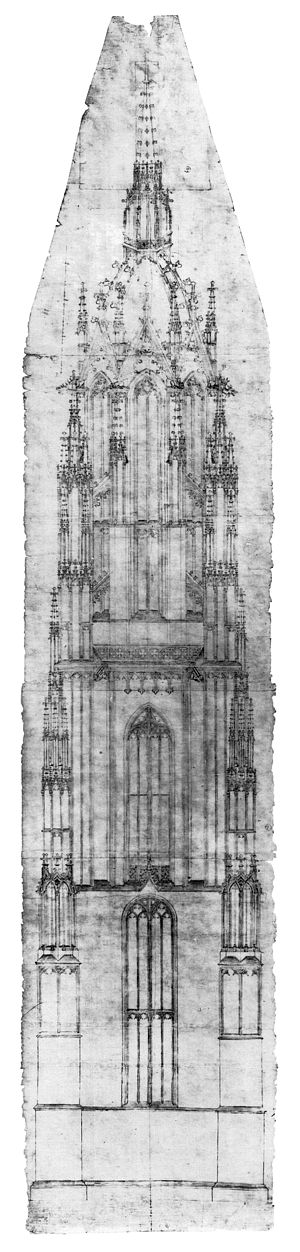 Concept drawing for the spire of Frankfurt cathedral from around 1415