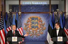 President Toomas Hendrik Ilves and President George W. Bush, in Estonia 2006. GW Bush, TH Ilves 2006-2.jpg