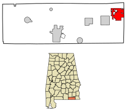 Location of Malvern in Geneva County, Alabama.