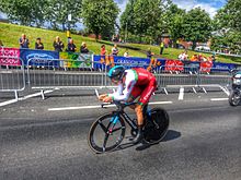 Thomas competing in the road time trial at the 2014 Commonwealth Games, where he took the bronze medal