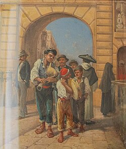 Maltiečiai gatvės muzikantai (XIX a. piešinys)
