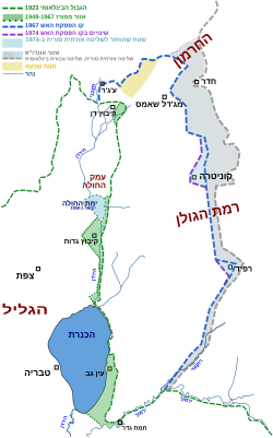 Mapa Golanských výšin s vyznačením toku Nachal Rakad v pravém dolním rohu