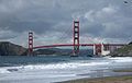 * Nomination Golden Gate from Baker Beach. --Dschwen 12:14, 24 April 2010 (UTC) * Promotion I have supported the discussed one below, and maybe this one is better. Good composition. Sky is beautiful, sand is visible, the wave is nice and general sharpness good. And...I love the bird.--Jebulon 14:09, 24 April 2010 (UTC)