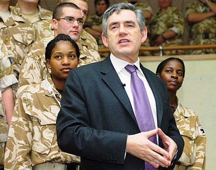 Brown meets British troops during a visit to Basra, 2007.
