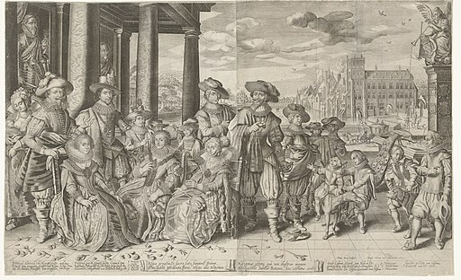 Groepsportret van Frederik Hendrik, Frederik V van Bohemen en Ernst Casimir, met hun vrouwen en kinderen, 1627, RP-P-OB-81.345